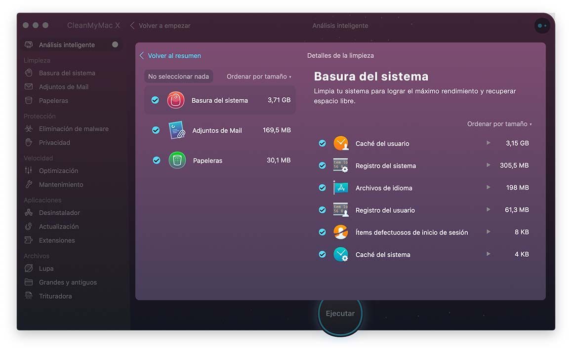Archivos detectados en el análisis inteligente
